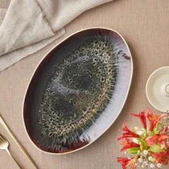 Karaca Earth Collection New Galactic Reactive Glaze Large Serving Platter, 36cm, White