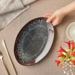 Karaca Earth Collection New Galactic Reactive Glaze Serving Platter, 30cm, Black