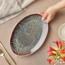 Karaca Earth Collection New Galactic Reactive Glaze Serving Platter, 30cm, White