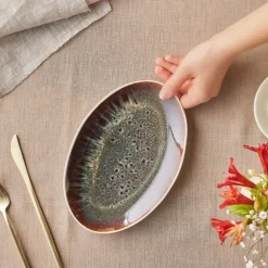 Karaca Earth Collection New Galactic Reactive Glaze Serving Platter, 24cm, White