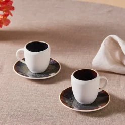 Karaca Earth Collection New Galactic 2-Piece Reactive Glaze Espresso Turkish Coffee Cup Set, 100ml, White