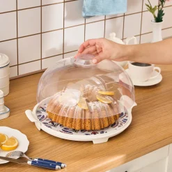 Karaca Ebru Cake Dome with Stand, 35cm, Multi