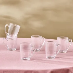 Karaca Edna 6-Piece Glass Turkish Tea Set for 6 People, 160ml, Transparent