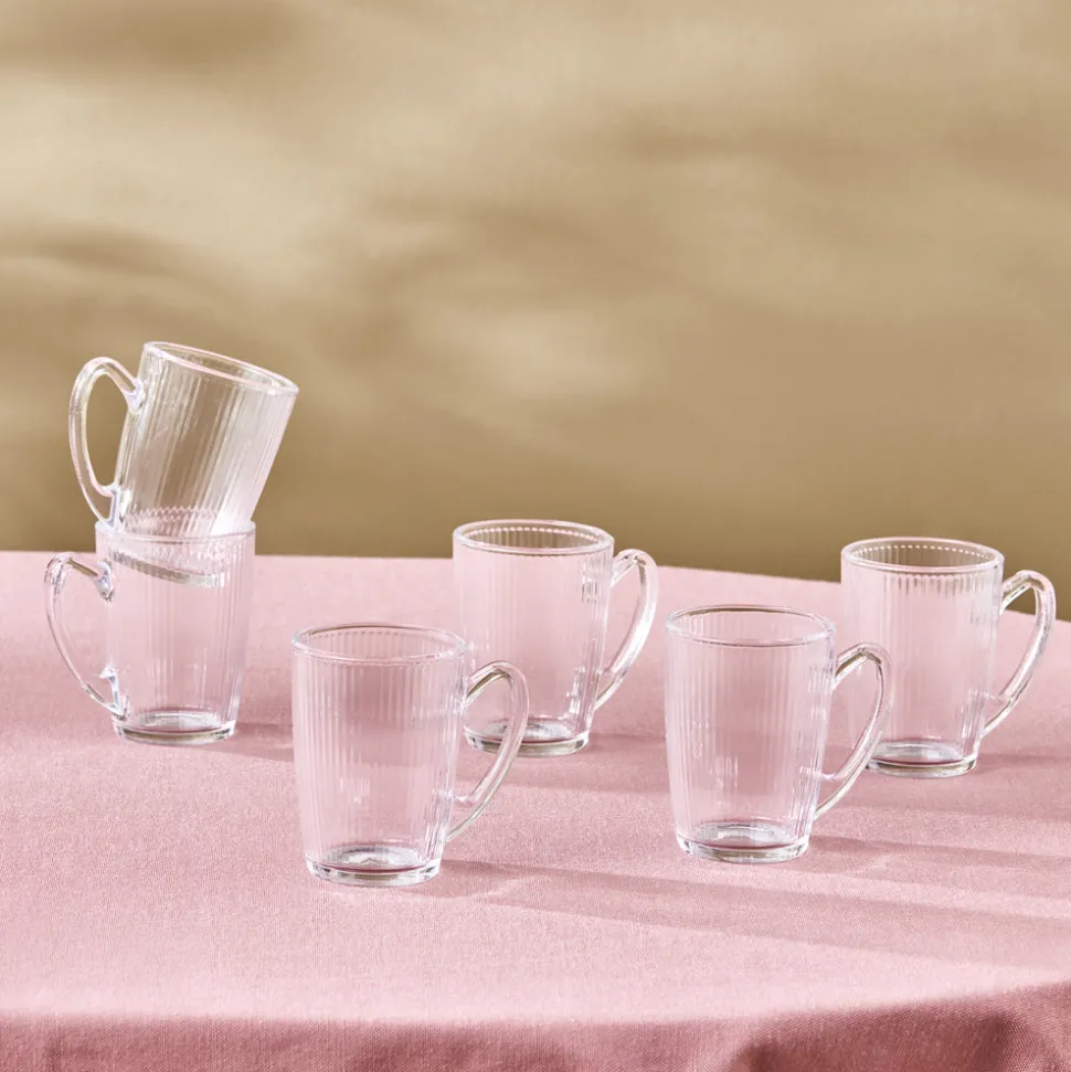 Karaca Edna 6-Piece Glass Turkish Tea Set for 6 People, 160ml, Transparent