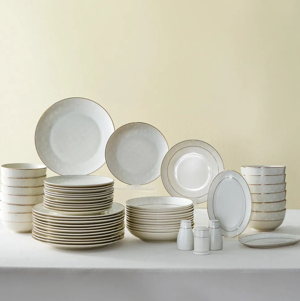 Karaca Elegance Bone China Mandarin 53-Piece Dinner Set for 12 People, Gold