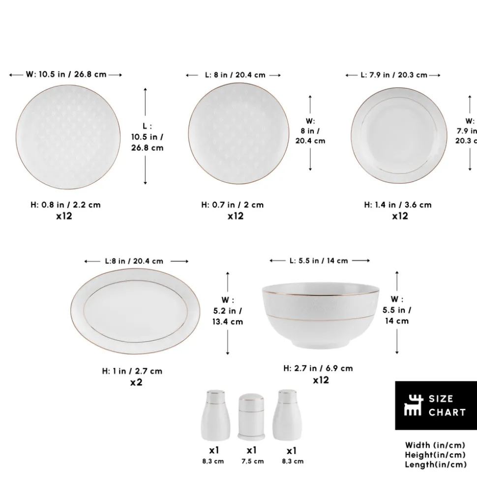 Karaca Elegance Bone China Mandarin 53-Piece Dinner Set for 12 People, Gold
