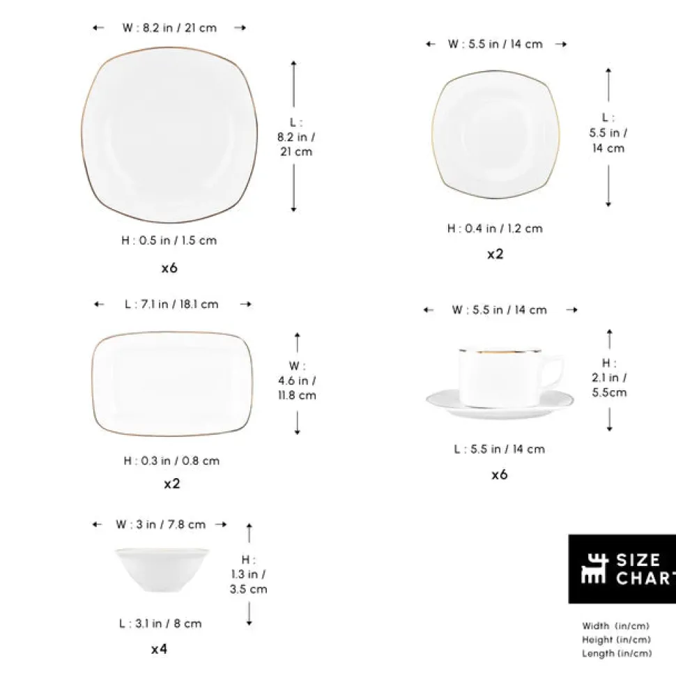 Karaca Elegance Bone Padoca 26-Piece Half Square Serveware Set for 6 People, Gold