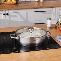 Karaca Elite Stainless Steel Induction Shallow Casserole & Lid, 26cm, Silver