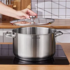 Karaca Elite Stainless Steel Induction Stock Pot & Lid, 28cm, Silver