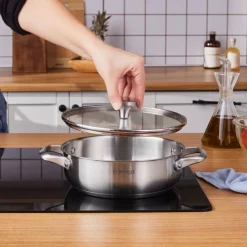 Karaca Elite Stainless Steel Induction Shallow Casserole & Lid, 22cm, Silver