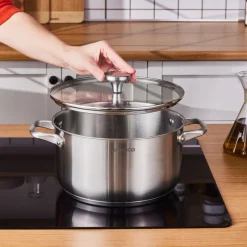 Karaca Elite Stainless Steel Induction Stock Pot & Lid, 24cm, Silver