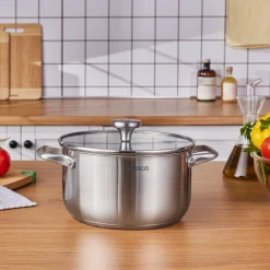 Karaca Elite Stainless Steel Induction Stock Pot & Lid, 22cm, Silver