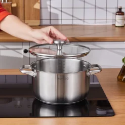 Karaca Elite Stainless Steel Induction Stock Pot & Lid, 22cm, Silver