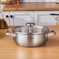 Karaca Elite Stainless Steel Induction Shallow Casserole & Lid, 20cm, Silver