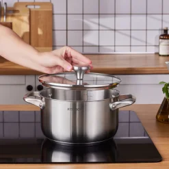 Karaca Elite Stainless Steel Induction Stock Pot & Lid, 20cm, Silver