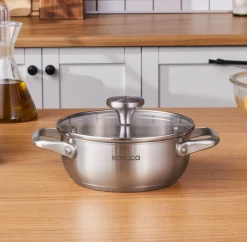Karaca Elite Stainless Steel Induction Shallow Casserole & Lid, 18cm, Silver