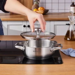 Karaca Elite Stainless Steel Induction Shallow Casserole & Lid, 18cm, Silver