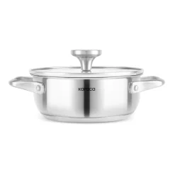 Karaca Elite Stainless Steel Induction Shallow Casserole & Lid, 18cm, Silver