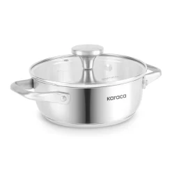 Karaca Elite Stainless Steel Induction Shallow Casserole & Lid, 18cm, Silver