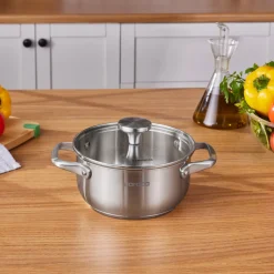Karaca Elite Stainless Steel Induction Stock Pot & Lid, 18cm, Silver