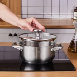 Karaca Elite Stainless Steel Induction Stock Pot & Lid, 18cm, Silver