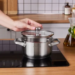 Karaca Elite Stainless Steel Induction Stock Pot, Lid, 16cm, Silver