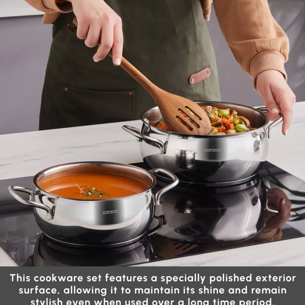 Karaca Emirgan 8-Piece Stainless Steel Induction Cookware Set, Silver Red