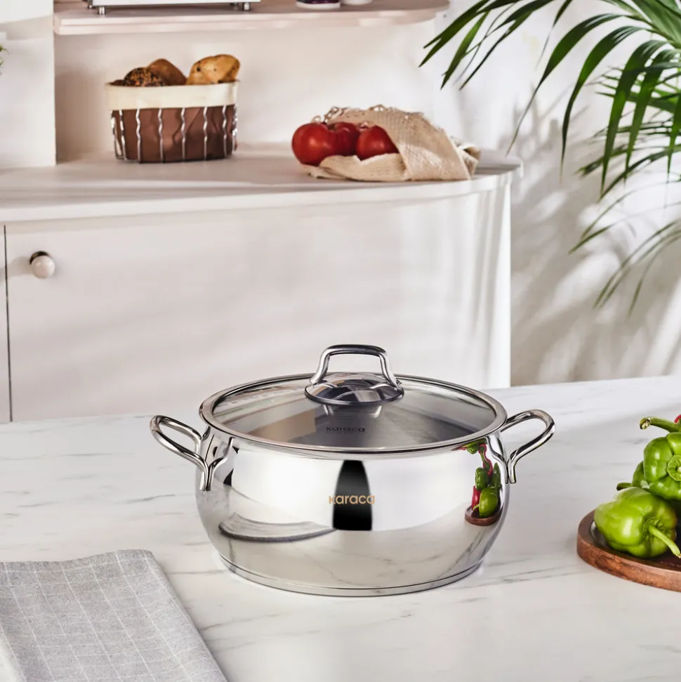 Karaca Emirgan Stainless Steel Stockpot with Lid, 24cm, Silver