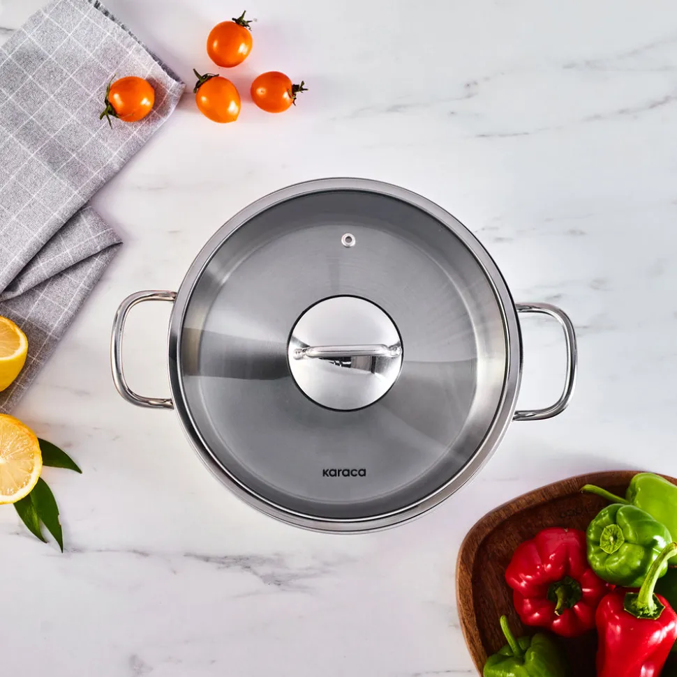 Karaca Emirgan Stainless Steel Stockpot with Lid, 24cm, Silver