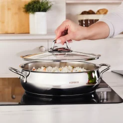 Karaca Emirgan Stainless Steel Shallow Casserole with Lid, 26cm, Silver