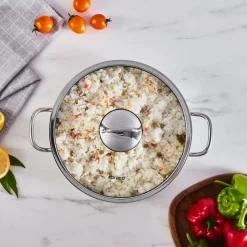 Karaca Emirgan Stainless Steel Shallow Casserole with Lid, 26cm, Silver