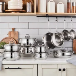 Karaca Emirgan Stainless Steel Shallow Casserole with Lid, 26cm, Silver