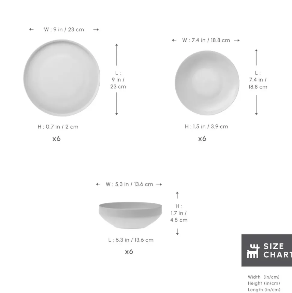 Karaca Felix 18-Piece Porcelain Dinner Set for 6 People, White