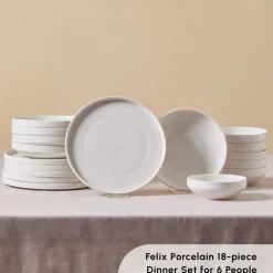 Karaca Felix 18-Piece Porcelain Dinner Set for 6 People, White