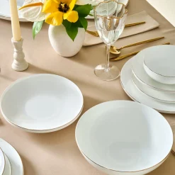 Karaca Fine Bone New Meridian 55-Piece Dinner Set for 12 People, Gold