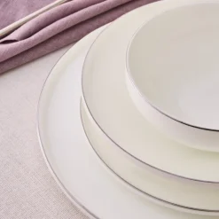 Karaca Fine Bone New Meridian 55-Piece Dinner Set for 12 People, Platin