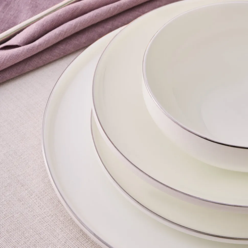 Karaca Fine Bone New Meridian 55-Piece Dinner Set for 12 People, Platin