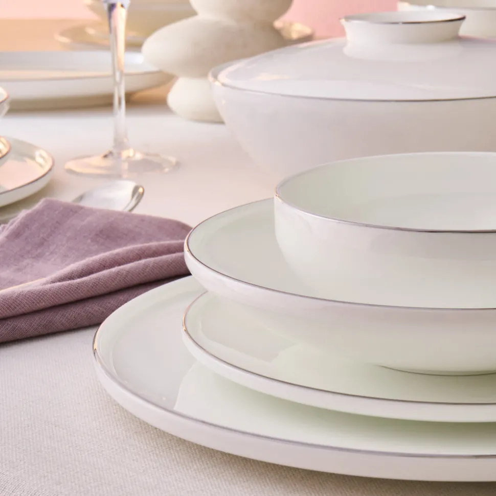 Karaca Fine Bone New Meridian 55-Piece Dinner Set for 12 People, Platin