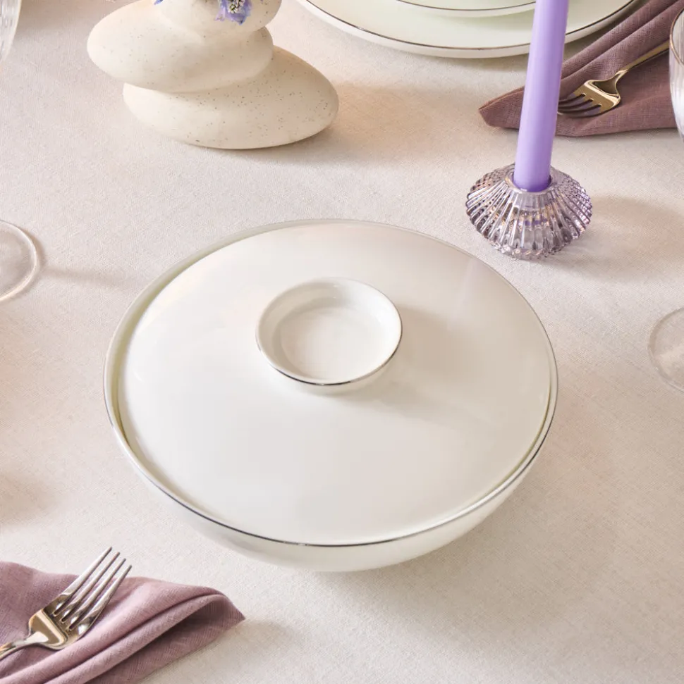 Karaca Fine Bone New Meridian 55-Piece Dinner Set for 12 People, Platin