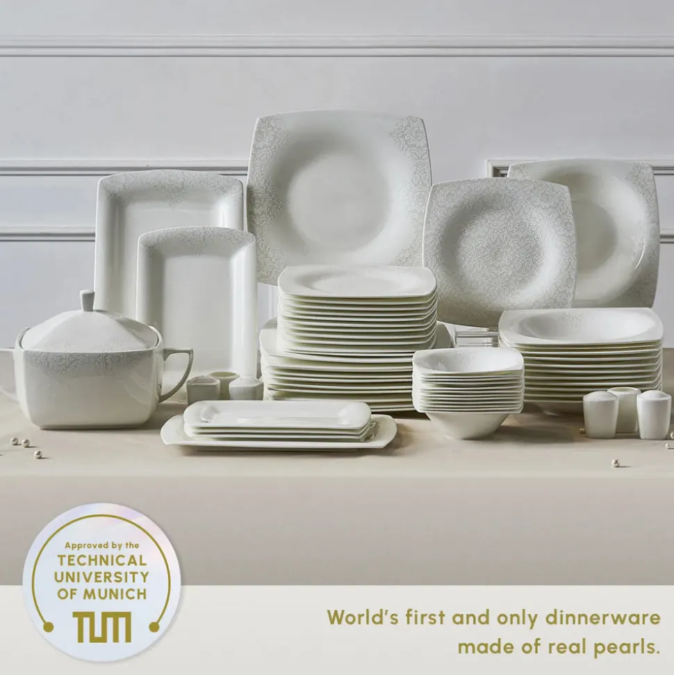 Karaca Fine Pearl Helen 62-Piece Dinner Set for 12 People, White