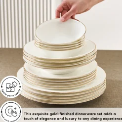 Karaca Fine Pearl New Fame 58-Piece Dinner Set for 12 People, Gold