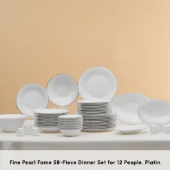 Karaca Fine Pearl New Fame 58-Piece Dinner Set for 12 People, Platin