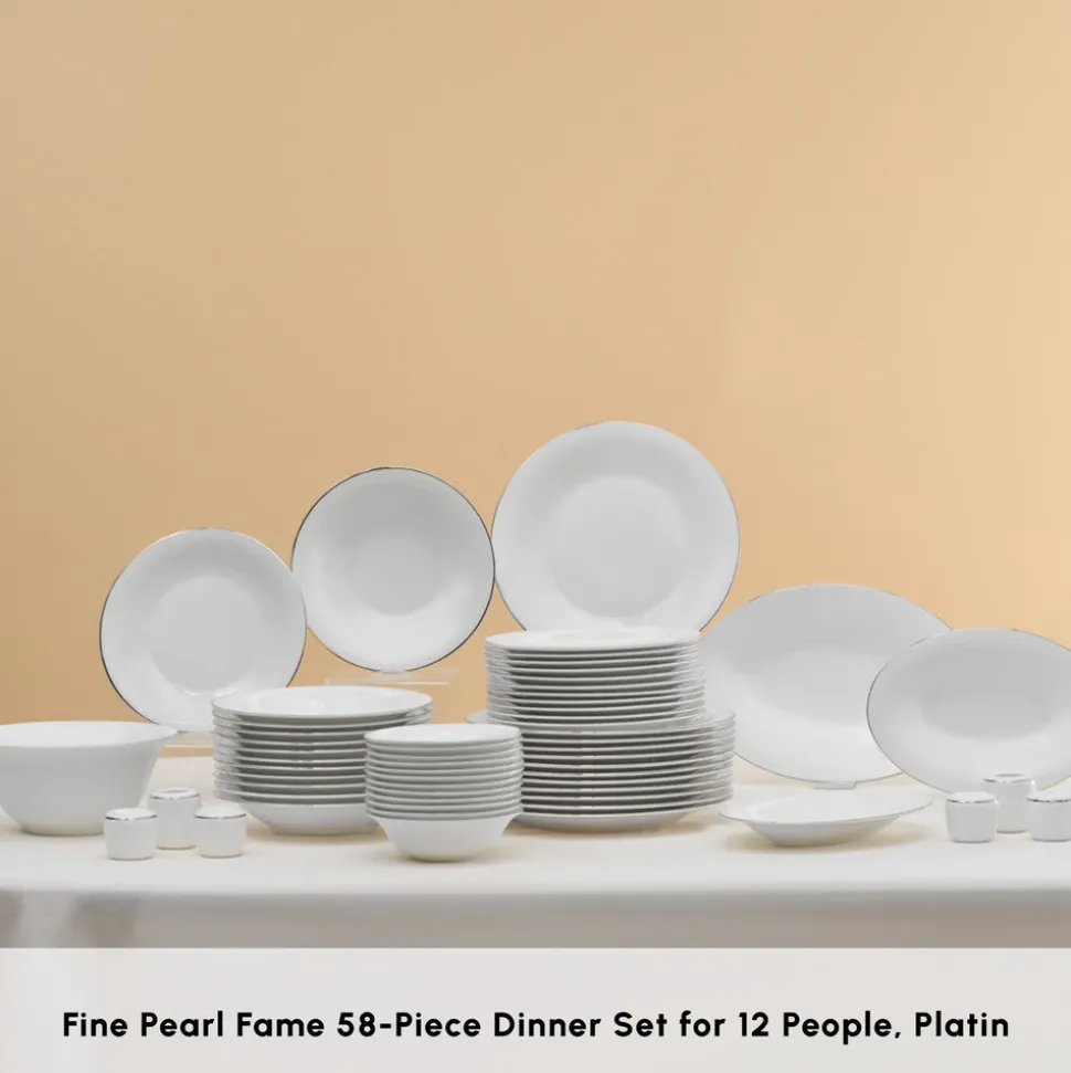 Karaca Fine Pearl New Fame 58-Piece Dinner Set for 12 People, Platin