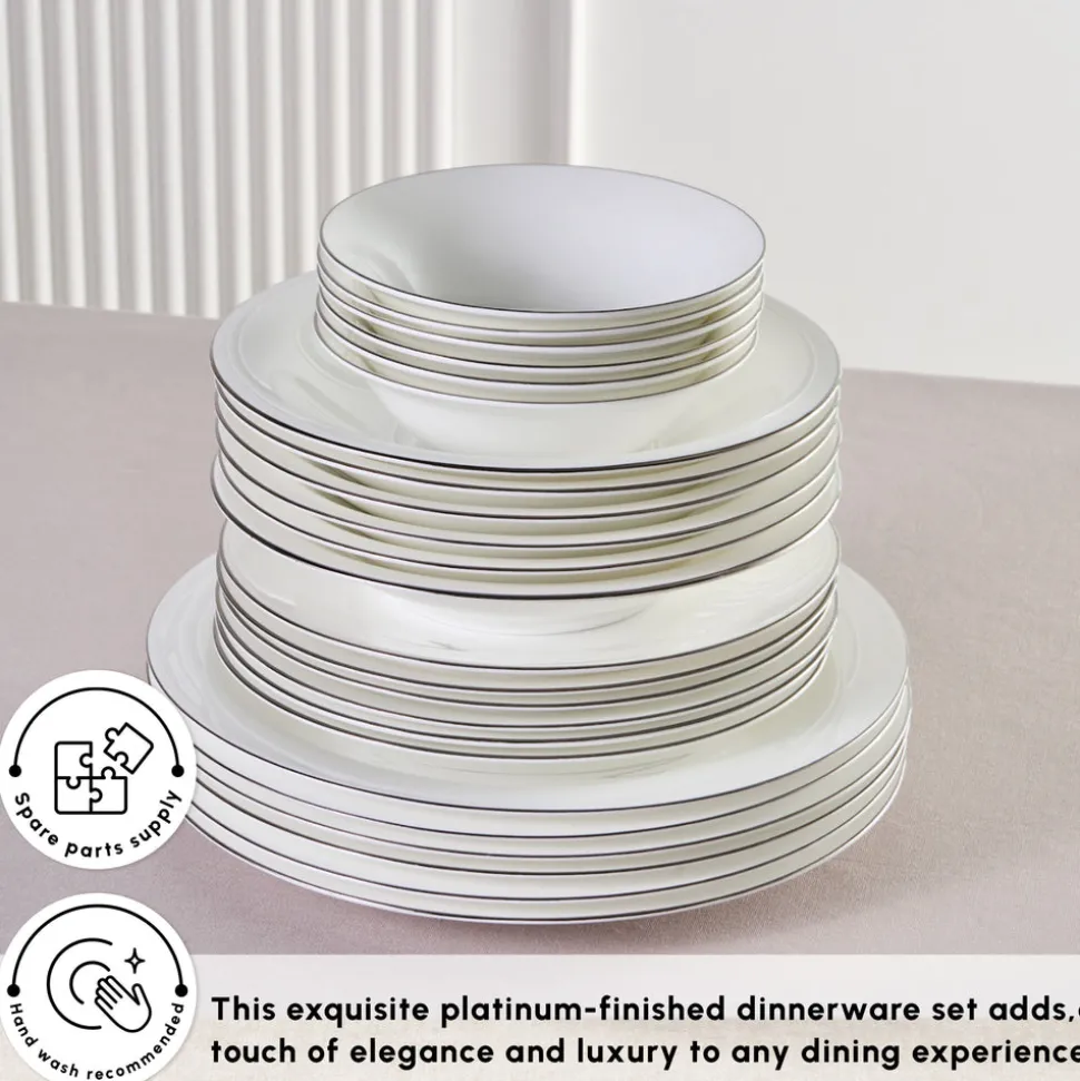 Karaca Fine Pearl New Fame 58-Piece Dinner Set for 12 People, Platin