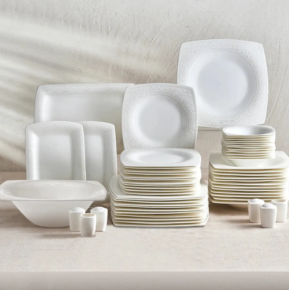 Karaca Fine Pearl Roma 58-Piece Dinner Set for 12 People, White