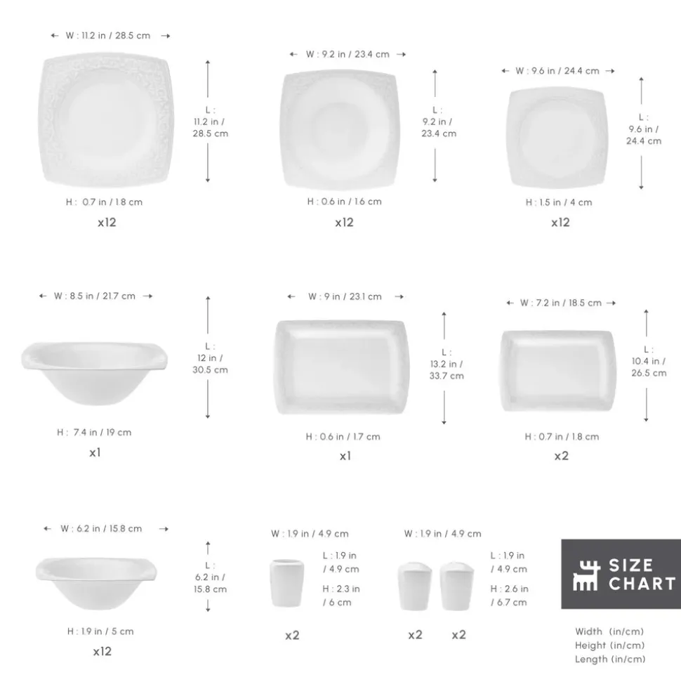 Karaca Fine Pearl Roma 58-Piece Dinner Set for 12 People, White
