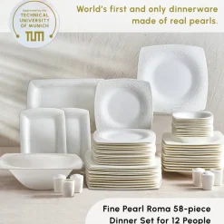 Karaca Fine Pearl Roma 58-Piece Dinner Set for 12 People, White