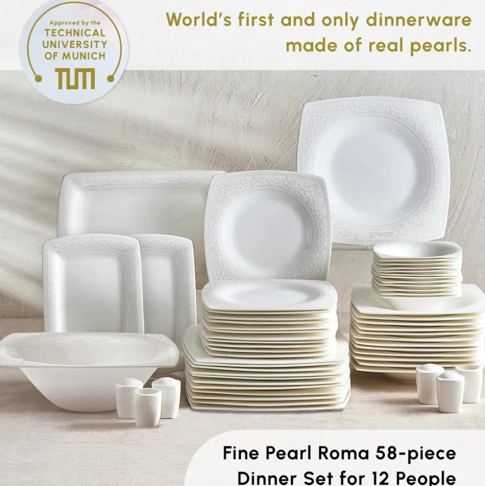 Karaca Fine Pearl Roma 58-Piece Dinner Set for 12 People, White