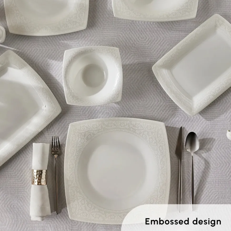 Karaca Fine Pearl Roma 58-Piece Dinner Set for 12 People, White