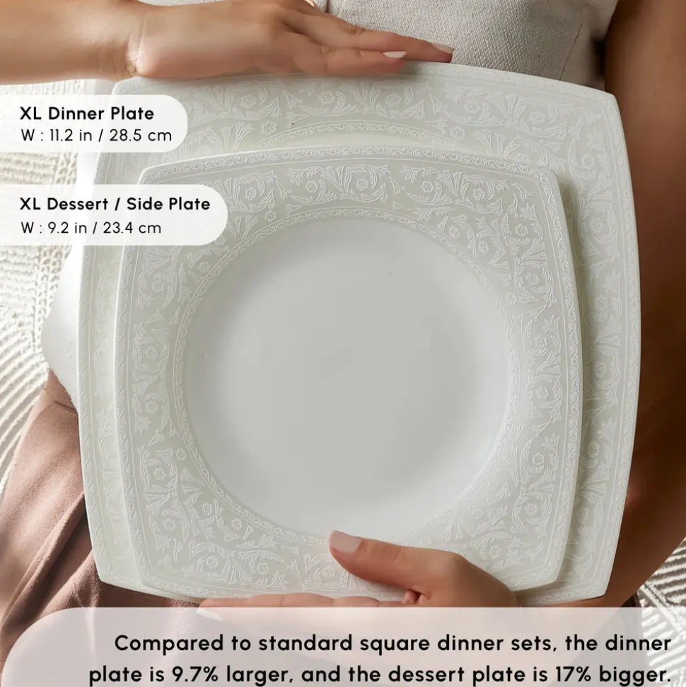 Karaca Fine Pearl Roma 58-Piece Dinner Set for 12 People, White